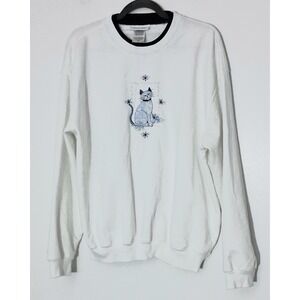 Country Store Sweatshirt Womens Size 3X White Embroidered Blue Cat Pre-owned